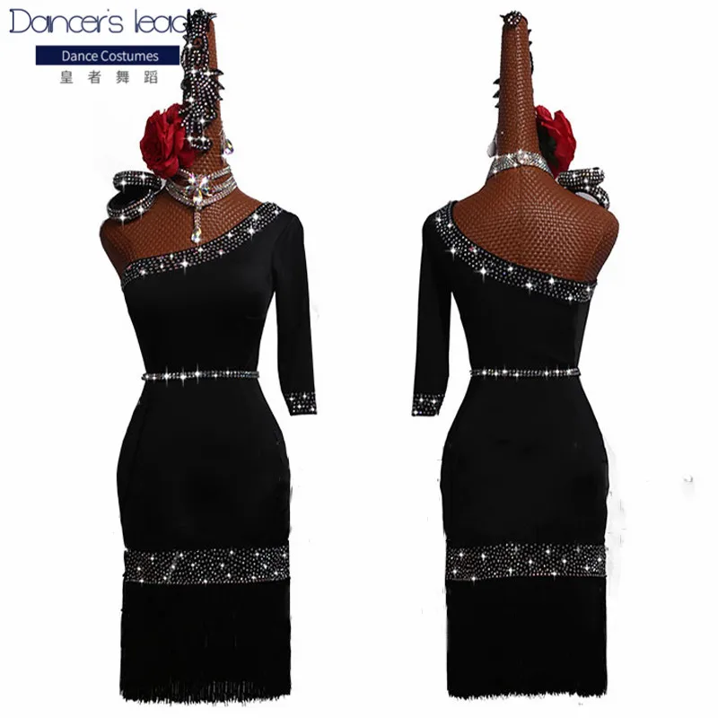 

2020 new Latin dance competition clothing oblique shoulder wrap hip tassel dance skirt female custom performance clothing
