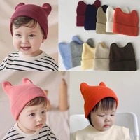 0 4t newborn korean cute cow horn knitted baby knot beanie infant baby girl wool caps cotton skullies kid hats girls bebe bonnet