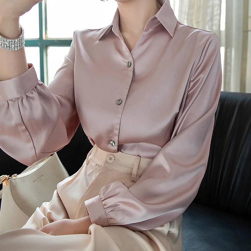 Женская блузка из атласа с длинным рукавом весна-осень 2020 модные блузы и рубашки