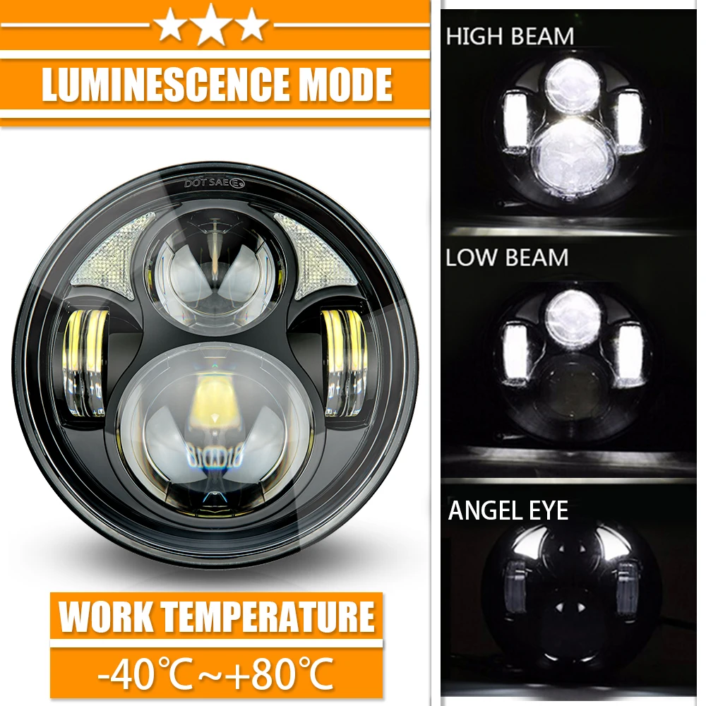 5.75&quot 5-3/4&quot Motorcycle Projector 75W LED Headlight For Sportster 883 1200 Iron Dyna Street Bob FXDB |