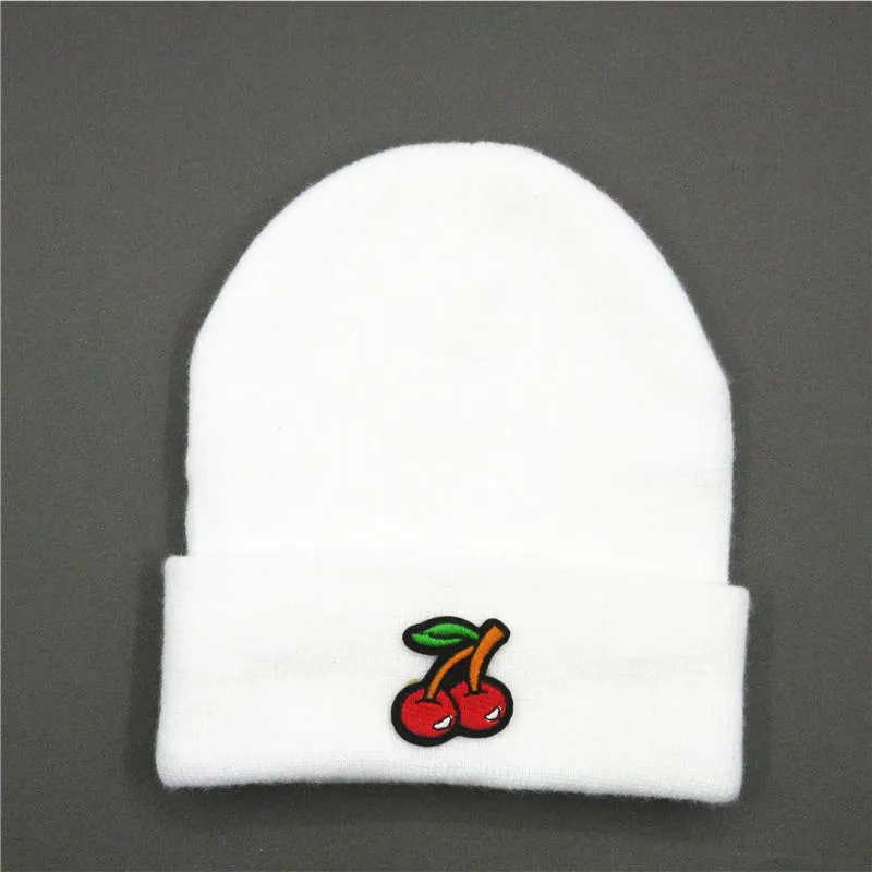 Плотная вязаная шапка из хлопка с вышивкой в виде фруктов вишни зимняя теплая
