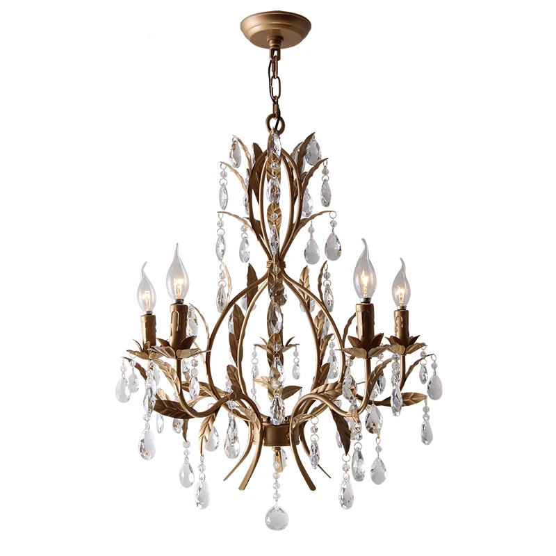 

American country wrought iron crystal chandelier retro imitation copper living room crystal dining room lamp bedroom lamp