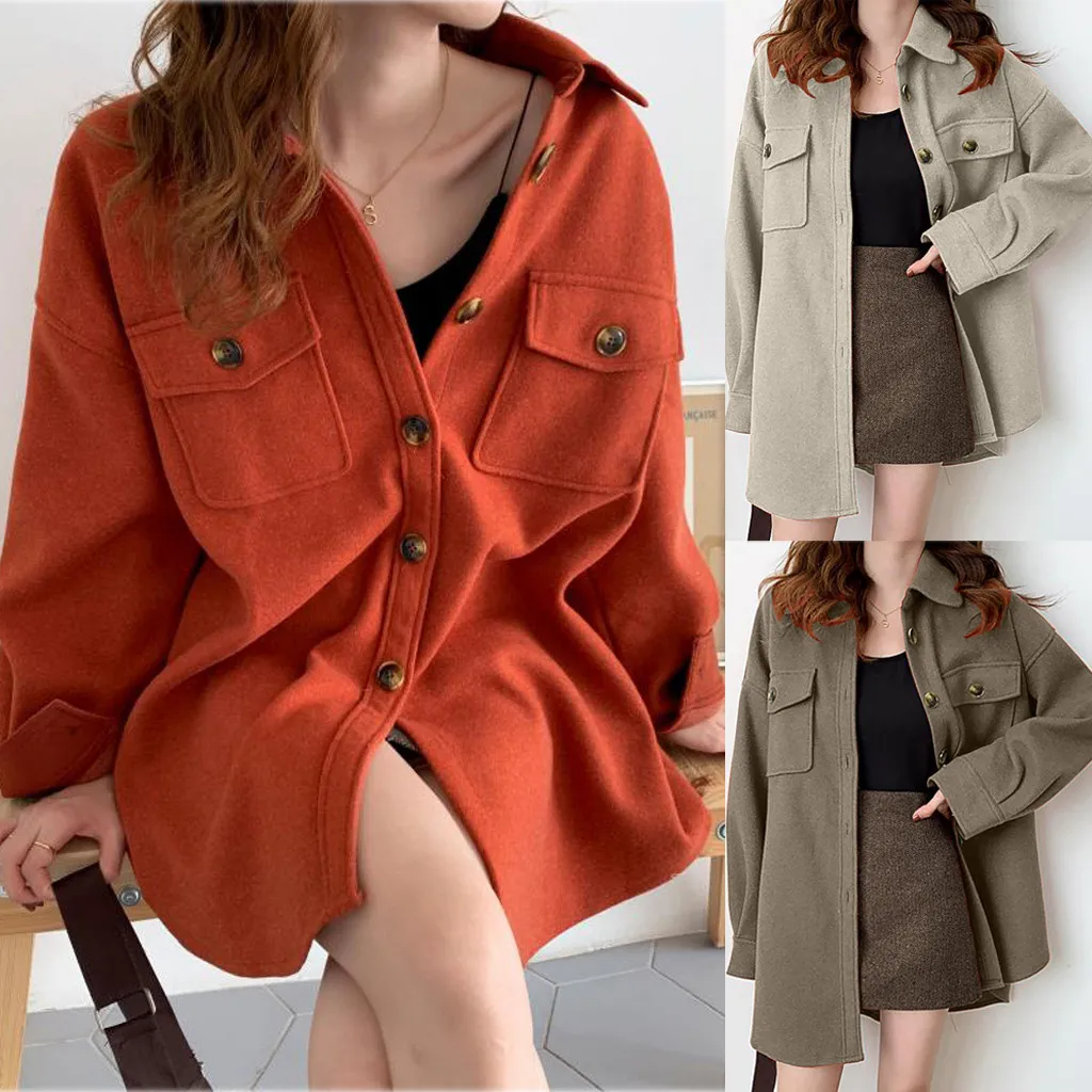 Женское пальто из искусственной шерсти на пуговицах кардиган с длинными