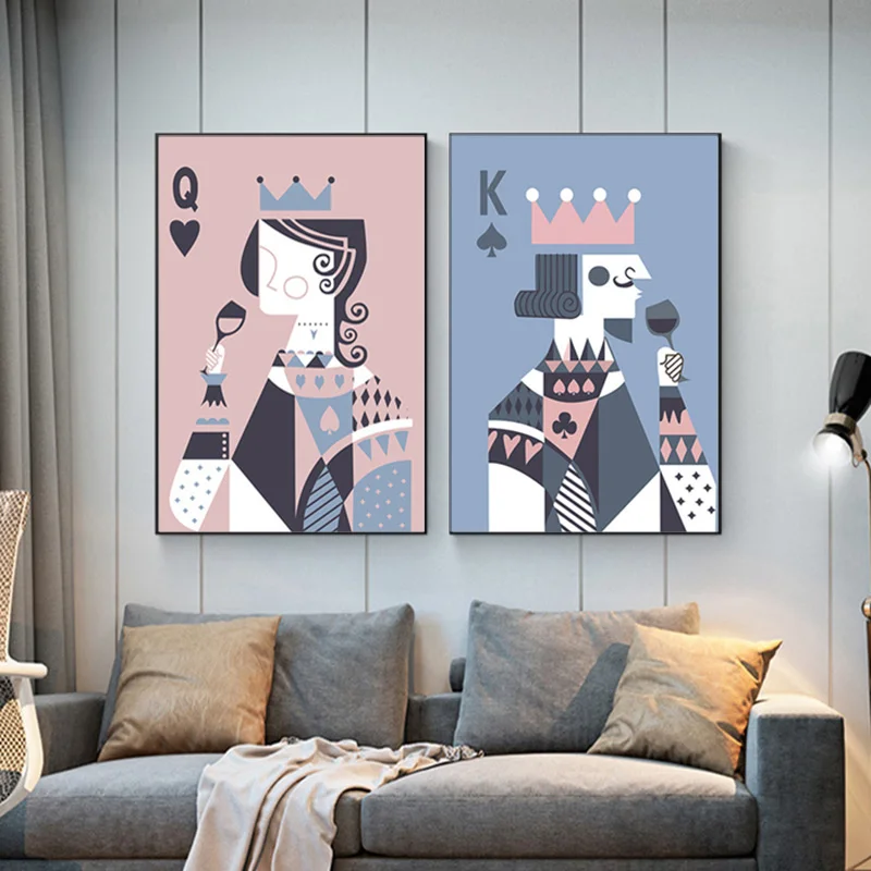 

Modern Poker Queen and King Card Nordic Poster Wall Art Pictures for Living Room Posters and Prints Canvas Painting Frameless