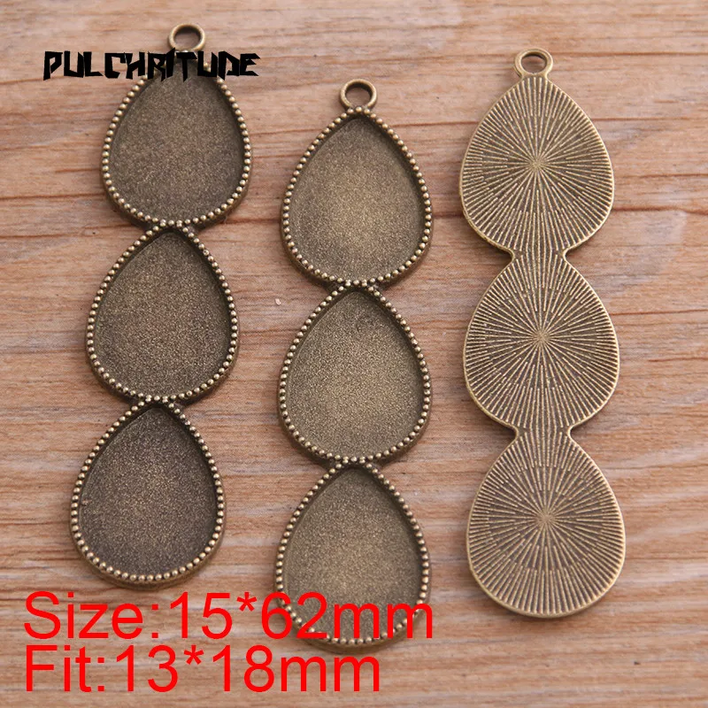

6pcs 13*18mm*3 Inner Size Two Color Metal Alloy Simple Water Droplets Cabochon Pendant Setting Jewelry Findings