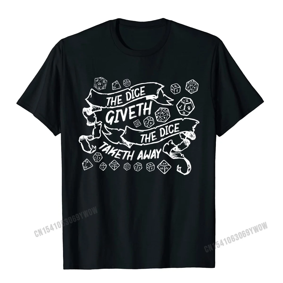 

The Dice Giveth And Taketh Away Funny Dice Critical Hit Miss T-Shirt Camisas Men Customized Tops Tees Male T Shirts Normal