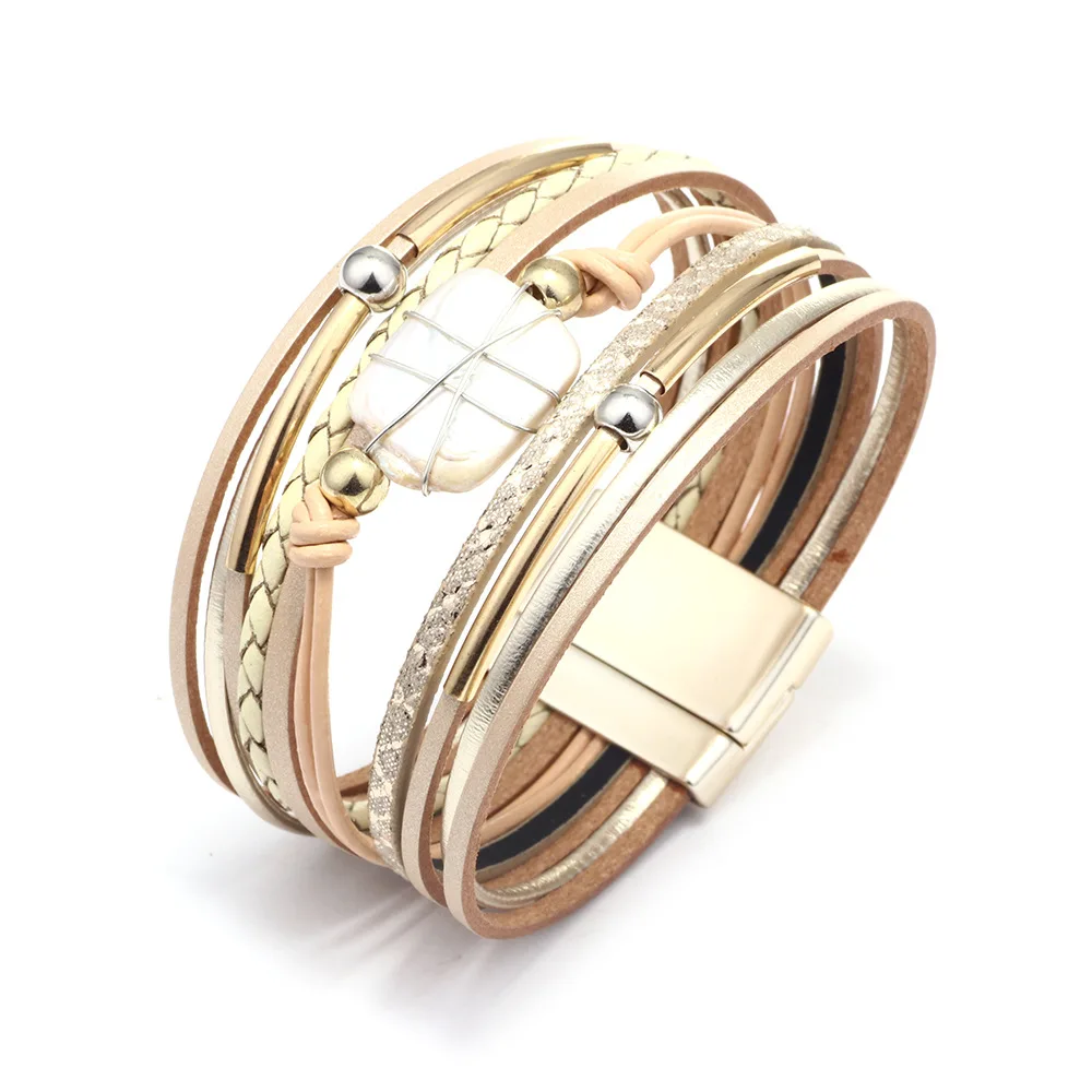 Женский Многослойный кожаный браслет ручной работы в богемном стиле новинка