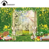 allenjoy easter spring garden flower background grass wall gate bunny eggs baby shower newborn decor photobooth backdrop