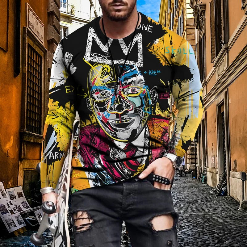 

Men's T-shirts Men's Shirts Long Sleeve T-shirts Stick Figure 3D Tops New Autumn Street Casual Fashion Men's T-shirts