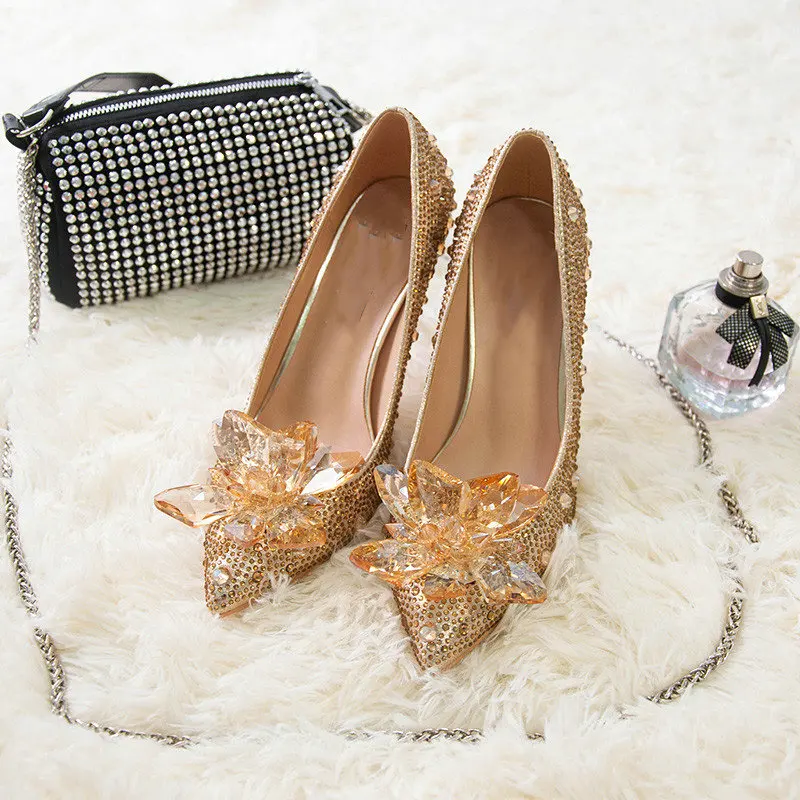 Новинка 2021 туфли с кристаллами Золушки остроносые на шпильках ботильоны Стразы