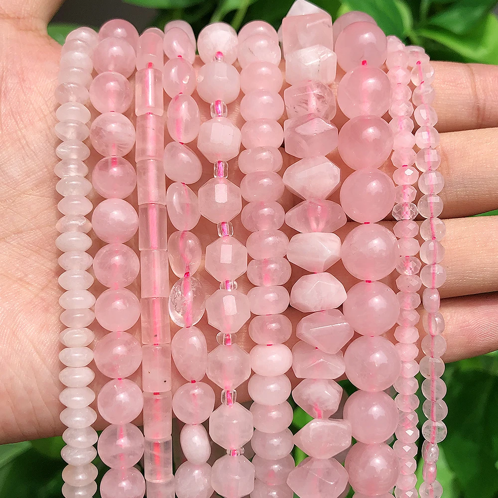 

Wholesale Multi-style Natural Rose Quartz Stone Beads Faceted Matte Geometric Round Loose Beads For Jewelry Making Diy Bracelet