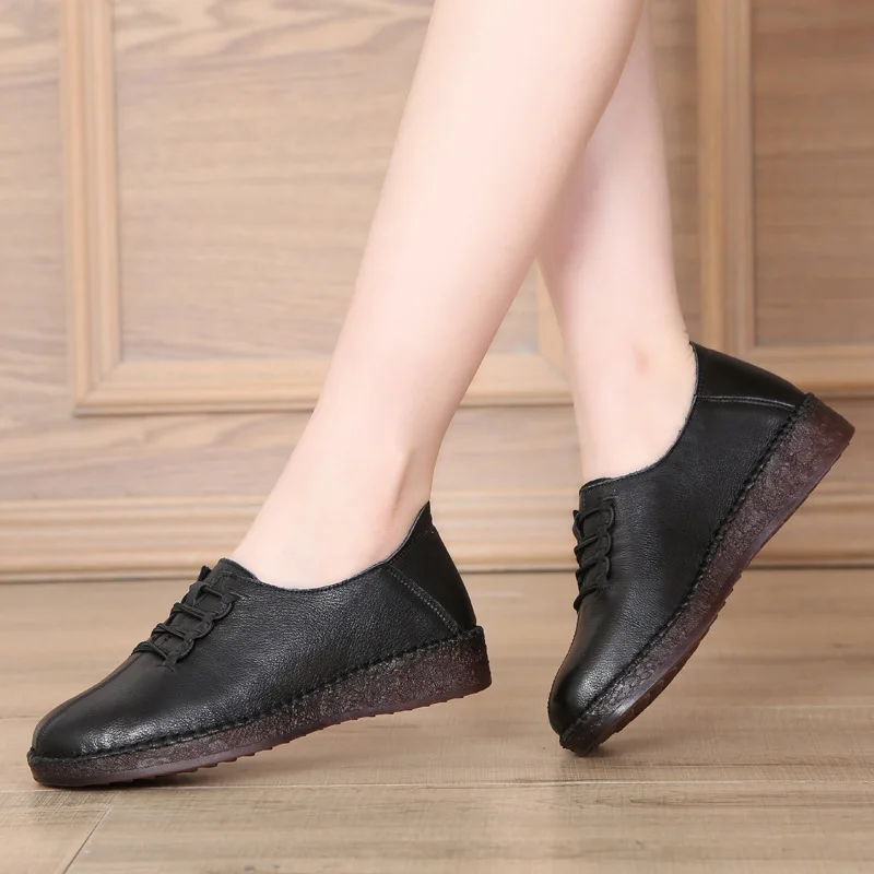 

YAERNI Spring Women Shoes 2020 Handmade Retro Women Flats 100% Genuine Leather Soft Bottom Pregnant Woman Casual Shoes