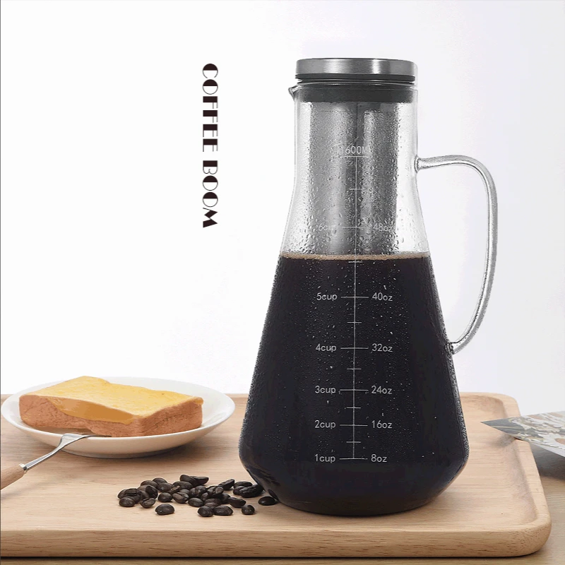 

Large-Capacity Coffee Pot with Scale, Stainless Steel Filter, High Borosilicate Glass Cold Brew Coffee Pot Cold Brew Sharing Pot
