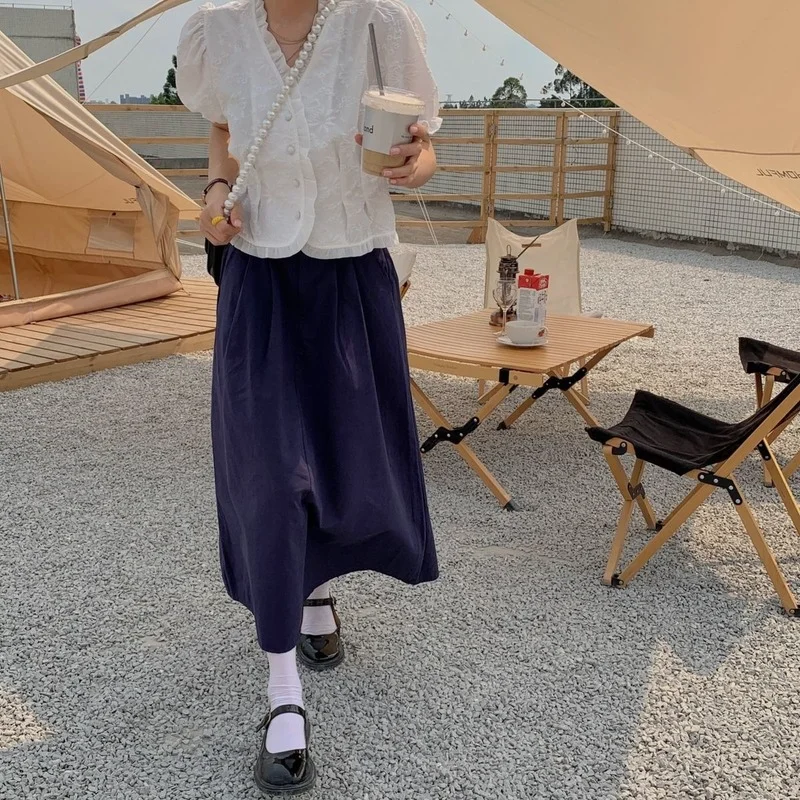 

Women Sets Short Sleeve Cropped Tops Midi Skirts All-match Elegant Sweet Summer Fashion Harajuku Korean Style Streetwear Ruffles