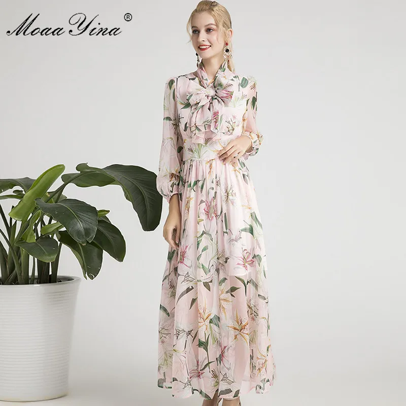 MoaaYina модное дизайнерское подиумное платье Весна Осень женское с длинным рукавом