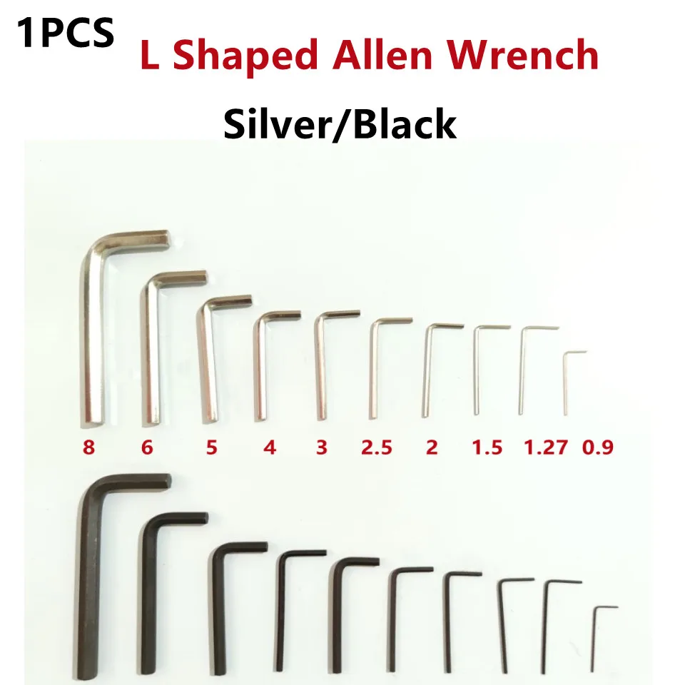 1pcs Allen Wrench L Shaped Silver Black Hex Hexagon Key Allen wrench 0.9mm 1.27mm 1.5mm 2mm 2.5mm 3mm 4mm 5mm 6mm 8mm