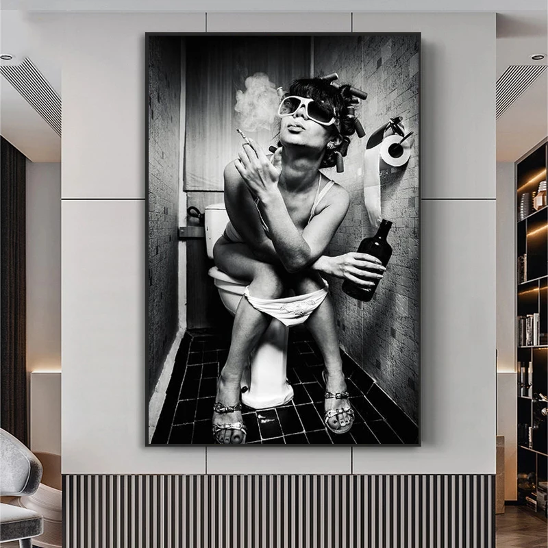 

Black and White Sexy Girl Sits In A Toilet Canvas Art Posters and Prints Canvas Paintings on The Wall Bathroom Cuadro Pictures