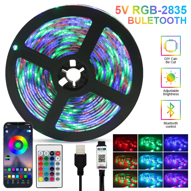 

LED Strip Lights LED Lighting DC5V RGB SMD2835 3 Key Tape Diode Bluetooth Remote Control TV Background Flexible Luces led Decor