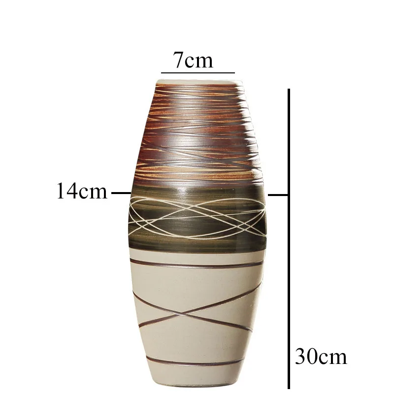 

Nordic Simple Texture Lines Vases Hand Painted Ceramic Flower Planter Decorative Home Table Flower Arrangement Pot