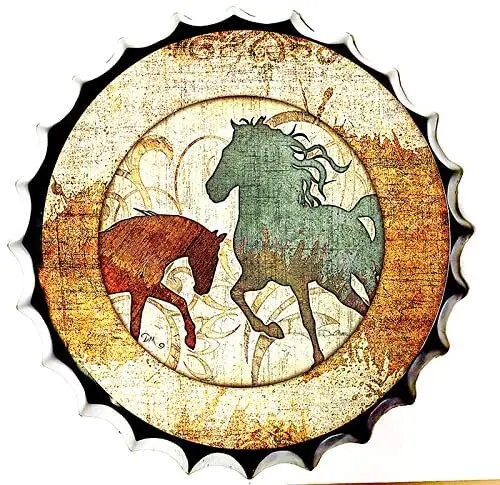 Royal Tin Sign Bottle Cap Metal Tin Sign Horse Mustang Diameter 13.8 inches, Round Metal Signs for Home and Kitchen Bar Cafe