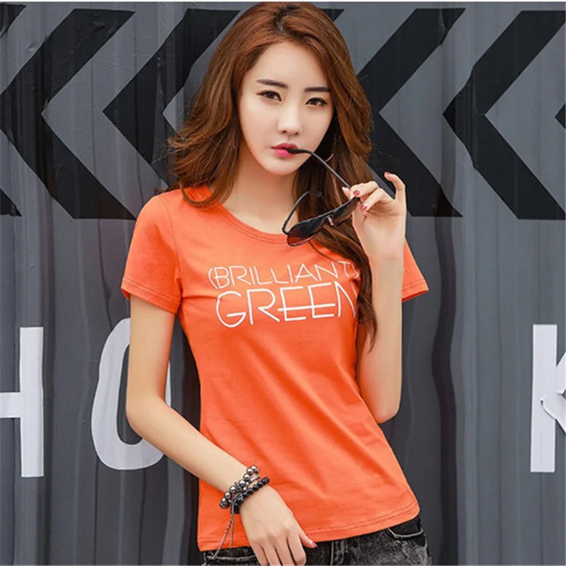 Повседневное О шеи Письмо печати короткий рукав Футболка Лето 100% хлопковые топы