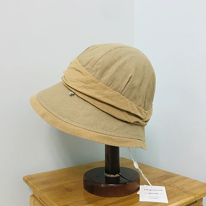 Spring and summer leisure cotton and linen material folding sunscreen beach fisherman hat basin hat brim cloth hat