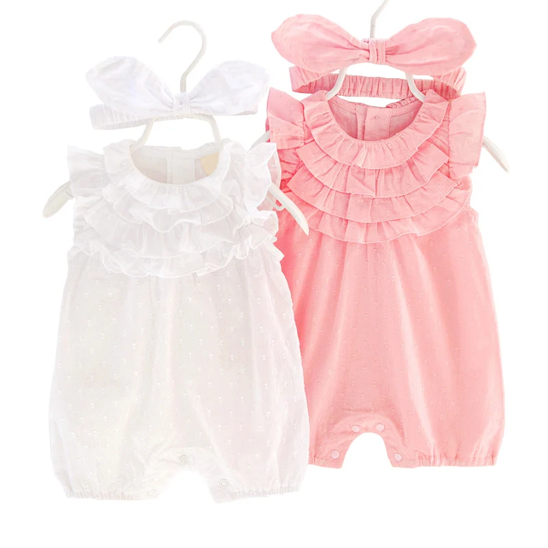 Новый летний хлопковый короткий комбинезон с бантом для маленьких девочек