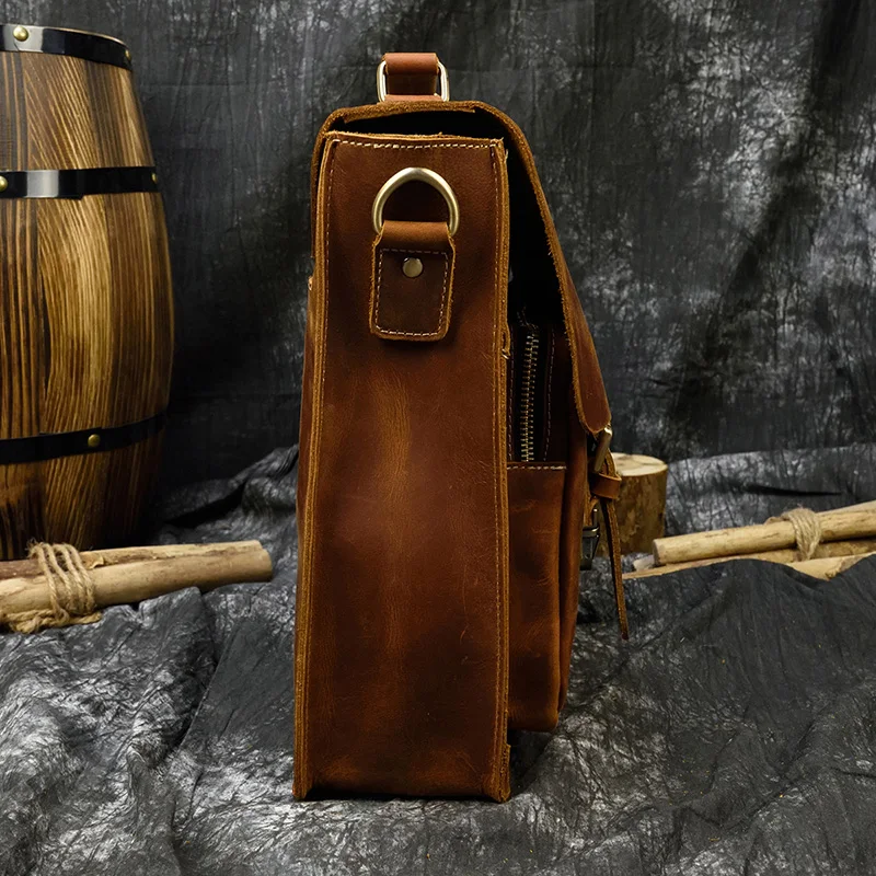 Мужской портфель из натуральной кожи большая 16 дюймов для ноутбука толстая