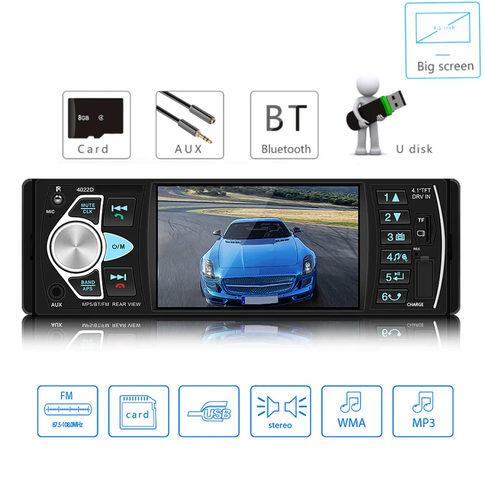4022D 1 Din автомобильное радио Авто Аудио Стерео Авторадио Bluetooth Поддержка камеры