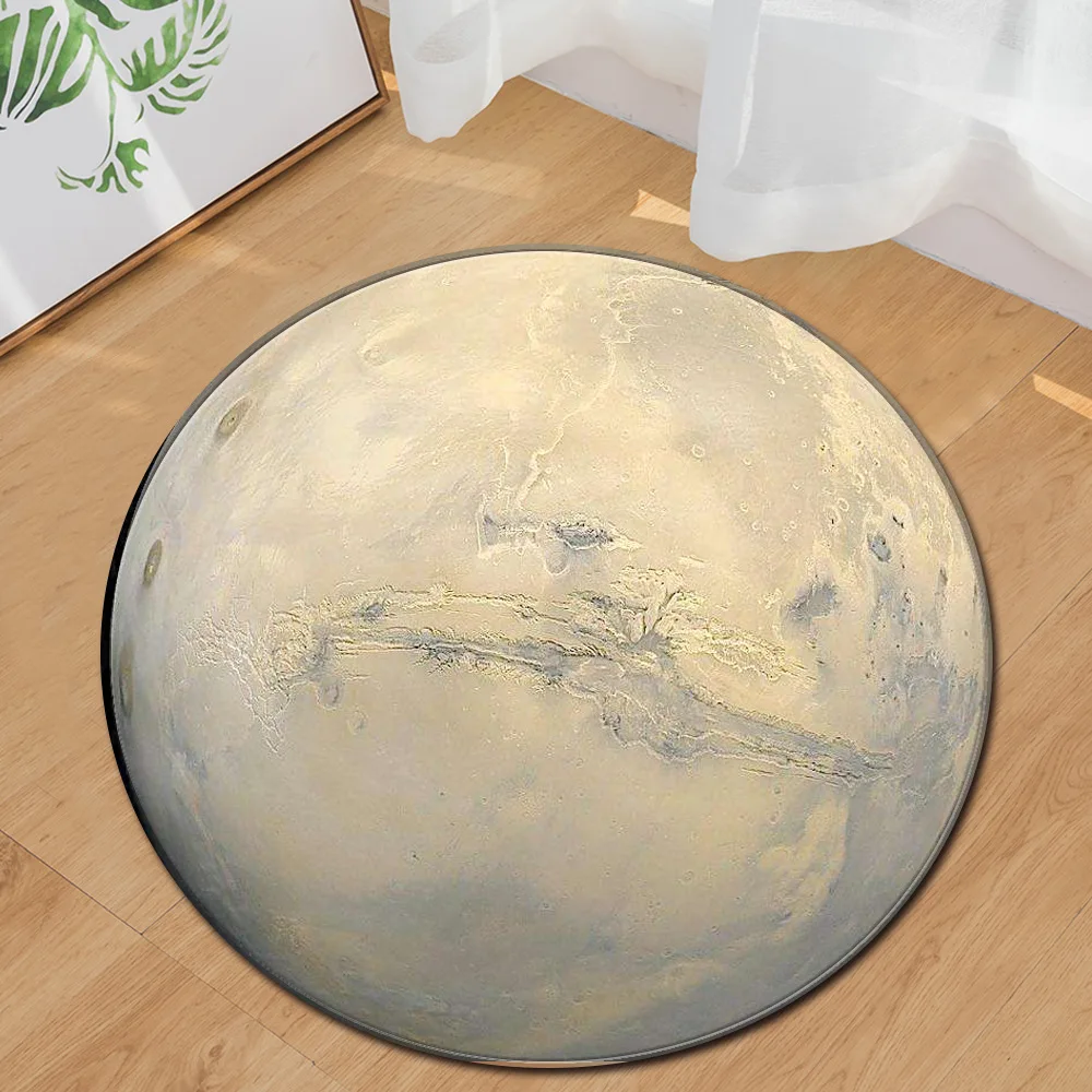 Современный ковер с изображением планеты для дома круглый зеленые и синие