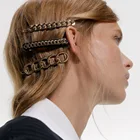 Женские заколки для волос, с геометрической цепочкой из сплава, аксессуары для волос, шпильки с цветком
