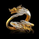 кольцо женское Роскошное Золотое кольцо с драконом для женщин и мужчин, модные блестящие кольца с микрозакрепкой и белым цирконием для мужчин, модные ювелирные изделия в подарок
