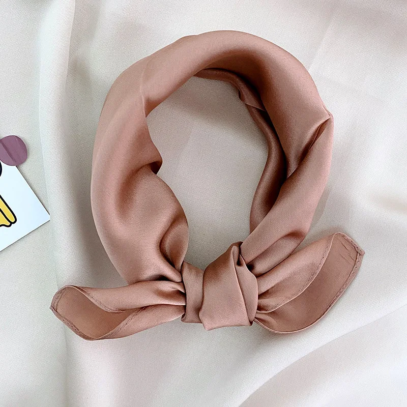 

2020 100% Natural Silk Scarves Women Small Square Neck Scarves Solid Hijab Print Crepe Satin Plain Scarf Handkerchief Bandana