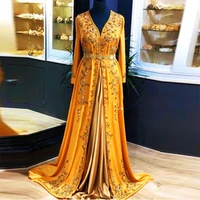 moroccan kaftan evening dress with golden appliqued beads dubai saudi arabia long prom gown a line muslim women formal occasion