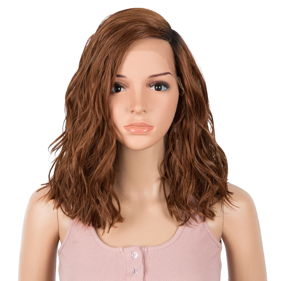 

Bella Synthetic Lace Wig 14 Inch Short Curly Hair Bob Ombre Brown Side Part Wigs for Black Women Synthetic Lace Wig Cosplay