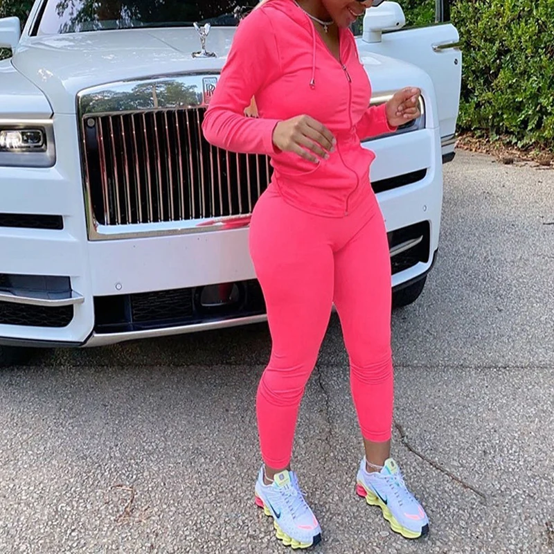 

Осенние тренировочные комплекты из двух предметов для женщин с длинными рукавами и капюшоном для девочек, с застежкой-молнией карман спорт...