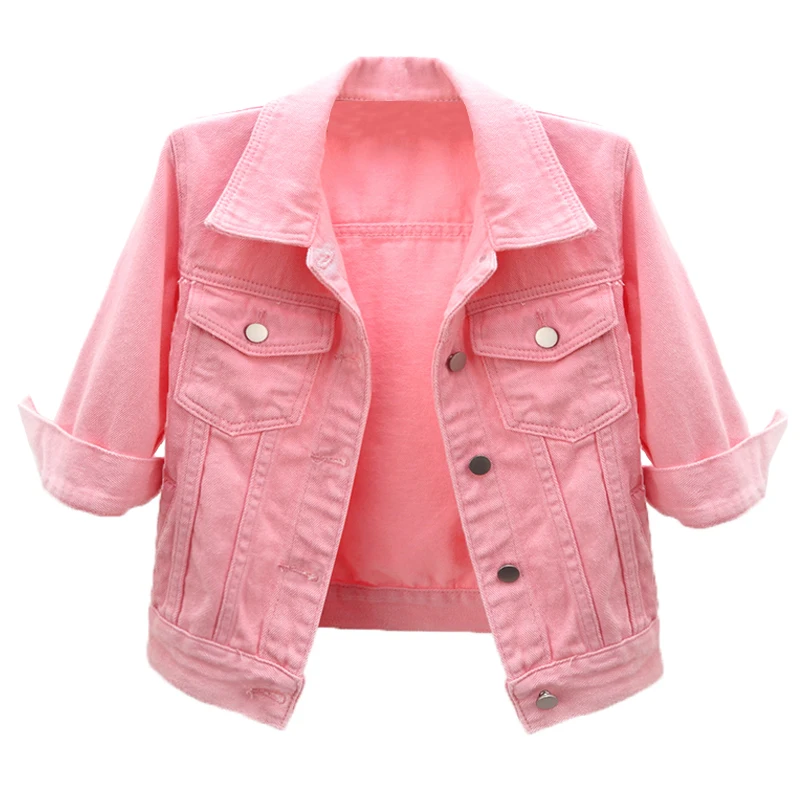 

Women's Spring Autumn Half Sleeve Candy Color Short Denim Jacket Female High Waist Plus Size Outwear 2XL TB262