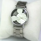 Мода мультфильм часы женские часы Mickey для девушек-студенток; Мальчики часы кварцевые часы из нержавеющей стали, наручные часы прозрачные полые Reloj