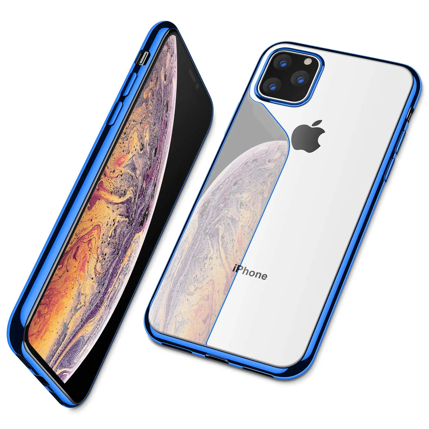 Синий Для iPhone 11 Pro Max 11 Pro Чехол, ультра тонкий прозрачный мягкий Премиум гибкий хромированный бампер прозрачный ТПУ задняя крышка - Цвет: Синий