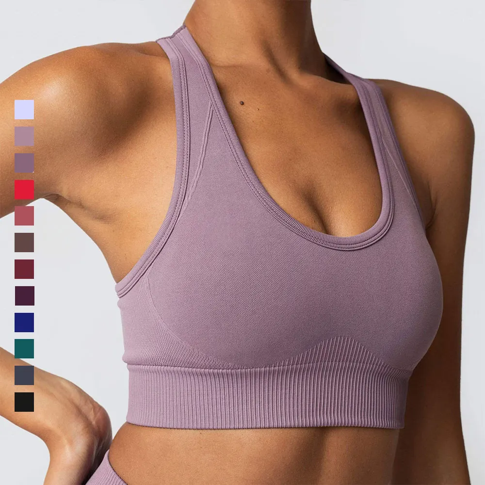 

12 Color Sports Bras No Rims Yoga Vest Running Seamless Beautiful Back Shockproof Gathered Push Up Bra Sport New Arrival