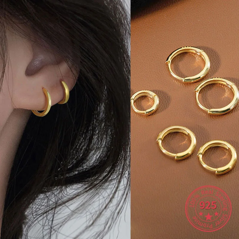 

925 Sterling Silver Small Hoop Simple Round Circle Zircon Crystal Women's Hoop Earrings 2020 Geometric Lightning Jewelr