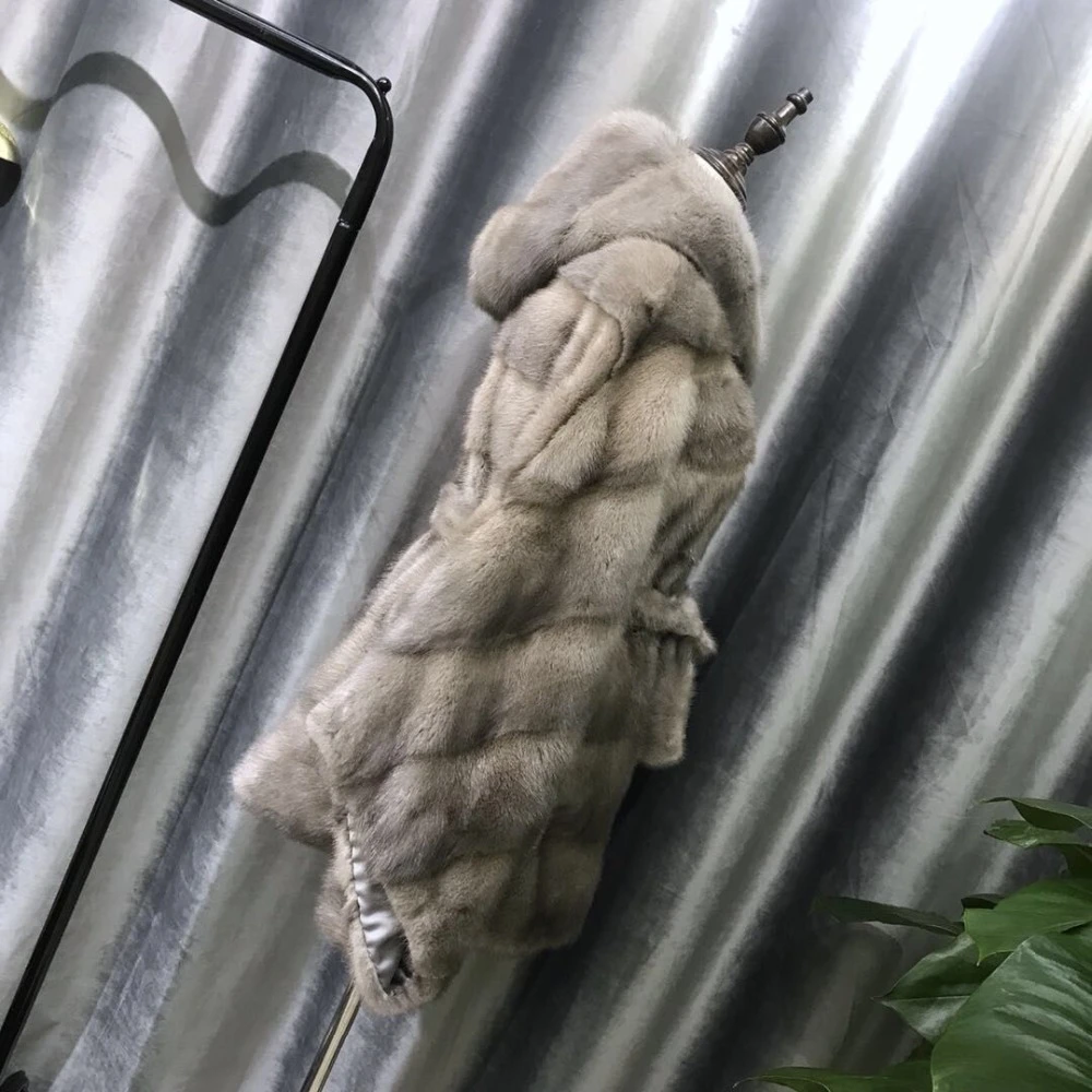 Натуральное меховое пальто, Новое поступление, Женская куртка типа летучая мышь, натуральное Норковое меховое пальто с поясом, светло-серая норковая шуба, осенне-зимняя мода