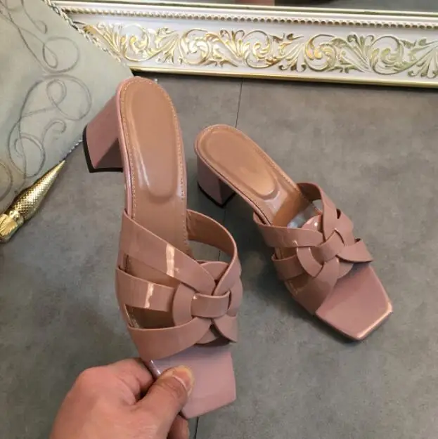 Тапочки женские на высоком каблуке открытый носок брендовые Уличная обувь