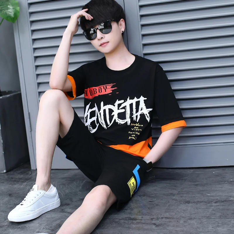 

Youth Summer Suit Male Trend Short-sleeved T-shirt High School Student Boy Summer Big Child Clothes A Set Of Two