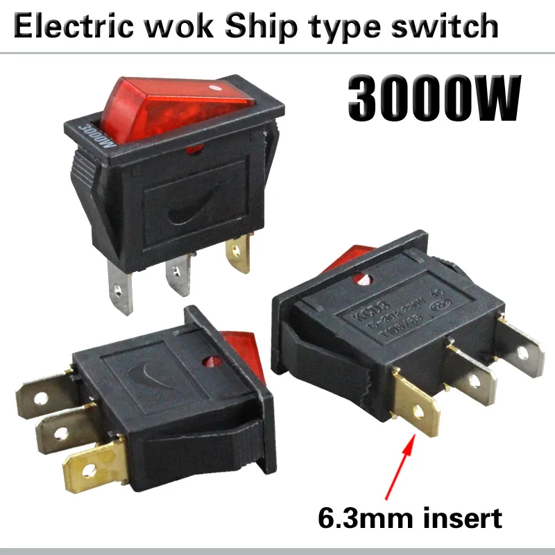 KCD3 3000 Вт черный переключатель типа лодки 25x20 мм 15A250V 3 контактный 2 зубчатый для
