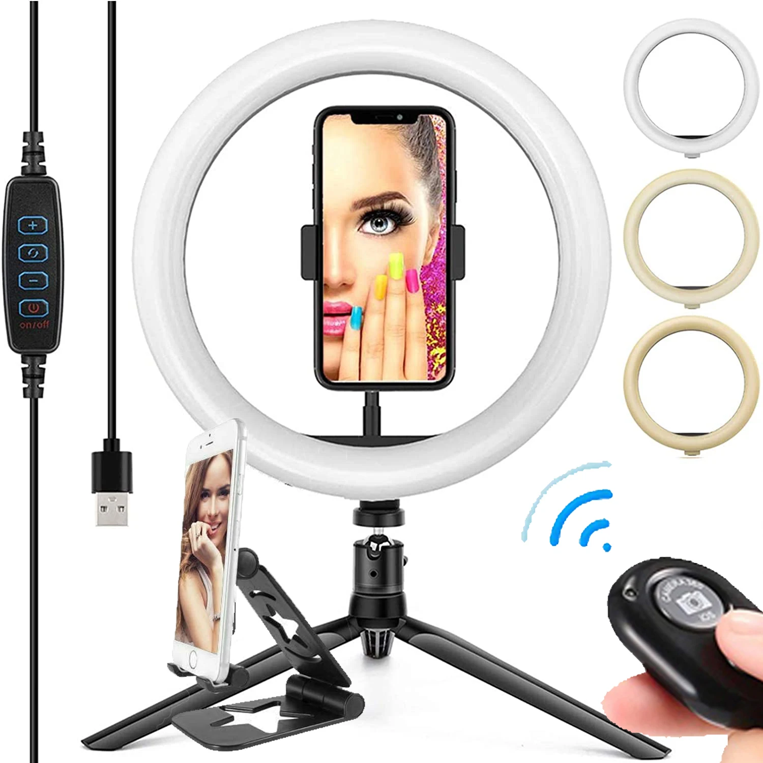 

Fill Ring Light Remote LED Tripod Stand Phone Holder Selfie Makeup Live Streaming YouTube Video Ringlight Photography Lamp