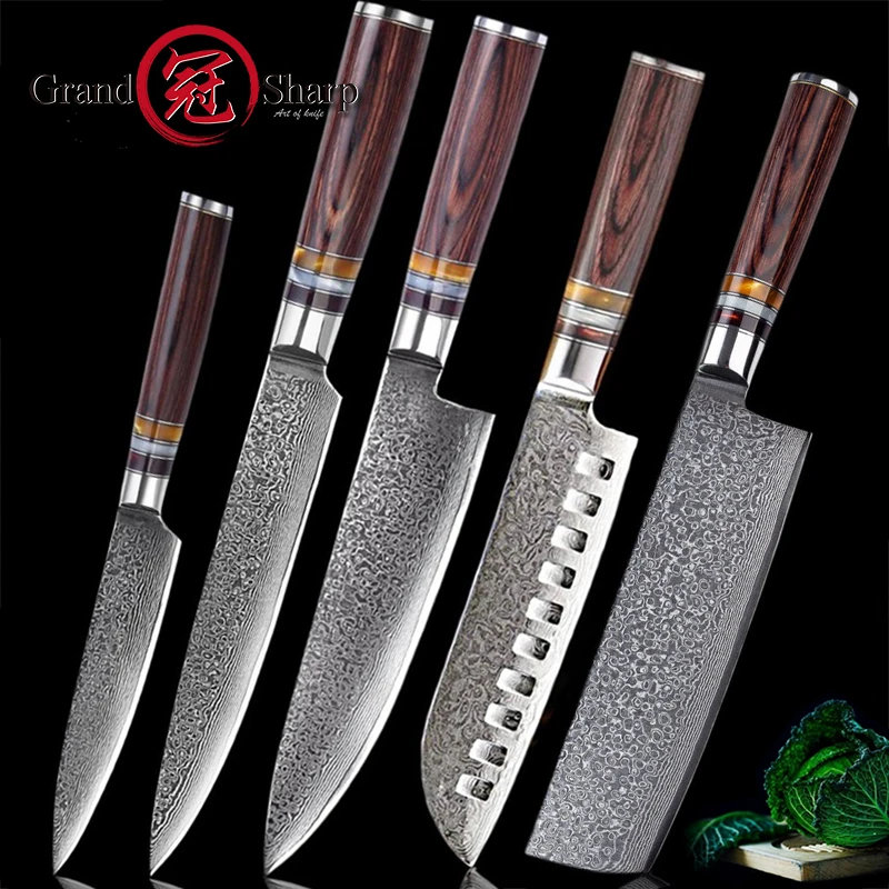 Grandsharp 5 шт. Кухня Ножи набор профессиональных шеф-повара ножи 67-Слои VG10 японской дамасской Сталь Кухня Ножи семейный подарок