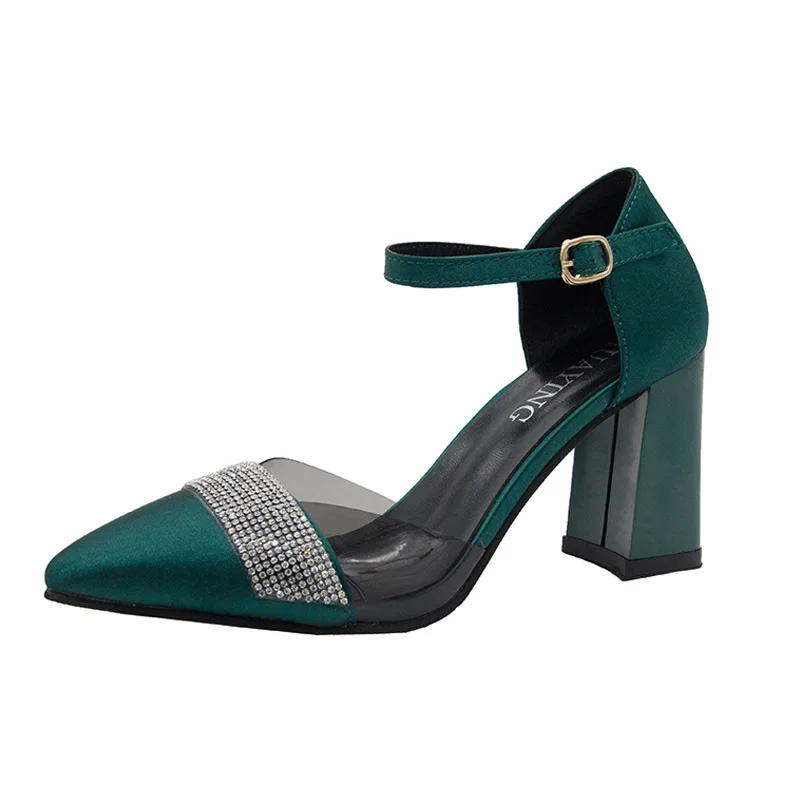 

New Sexy Classic High Heels Women's Sandals Summer Green Shoes Ladies Crystal Pumps Platform Heels Woman Ankle Strap Shoes
