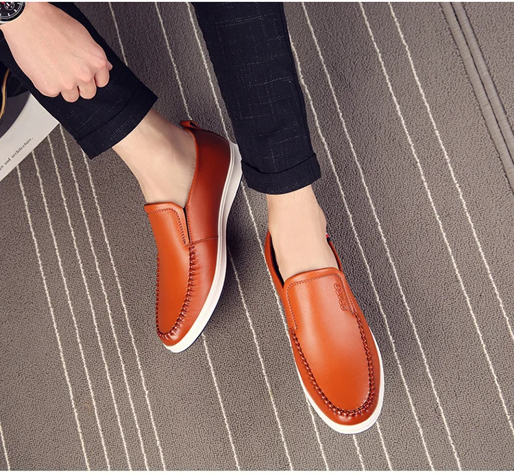 Туфли мужские кожаные износостойкие повседневные без застежки мягкие дышащие