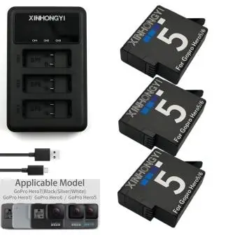 3H5BatteryAndCharger Hero 5 bateria Go pro hero 7 батарея+ AHDBT-501 3 порта зарядное устройство для GoPro hero 5 hero 6 hero 5 6 hero 7 черный аксессуары для камеры - Цвет: 3H5BatteryAndCharger